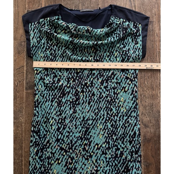 Vintage 90s ESPRIT Dress Turquoise & Navy Floral Women's Size Large Short Sleeve - Picture 8 of 8